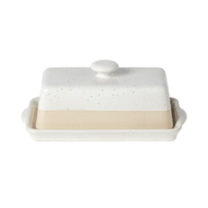 Farmhouse Style Speckled Home Restaurant Stoneware White Rectangular Butter Dish