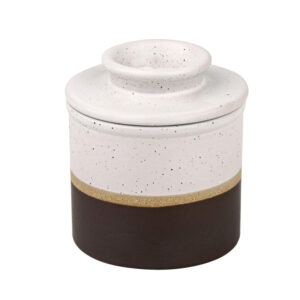 Rustic Nordic Bell Shape White Brown Butter Keeper Porcelain French Butter Dish for Counter