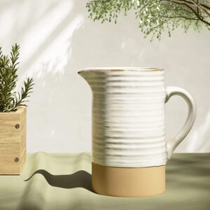 1.5L White Ceramic Vintage Rustic Farmhouse Vase Stoneware Pitcher Water Jug for Home Hotel