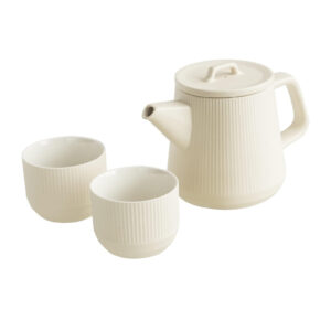 Modern Vertical Stripes White One Teapot Two Tea Cup Porcelain Tea Set 