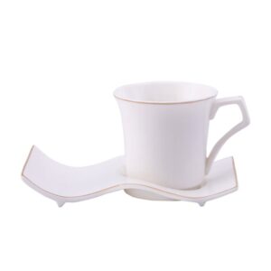 Wave White Gold Rim Porcelain Espresso Coffee Cup and Saucer  