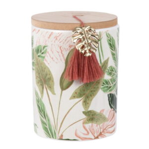 Spring Flower Design Ceramic Canister With Wooden Lid
