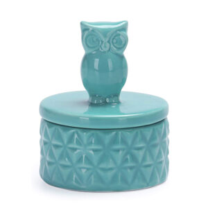 Teal Owl Design Ceramic Jewelry Ring Dish 