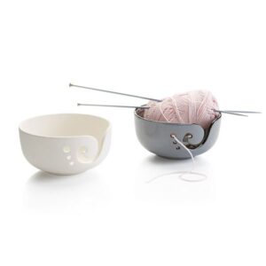 White Grey Wholesale Custom Ceramic Yarn Bowl Knitting Bowl Pottery Crochet Bowl