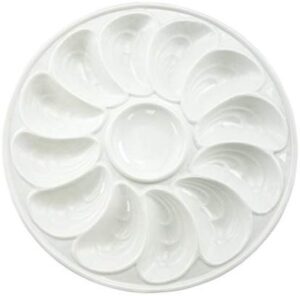 BRT 11" 12 Wells White Ceramic Oyster Plates Dish Tray With Sauce Holder