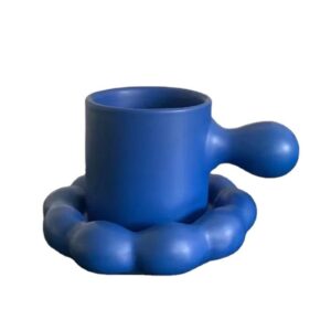 Nordic Ins Style Fat Handle Pangpang Chunky Ceramic Coffee Mug with Cloud Saucer