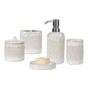 5-Piece Rustic Ceramic Bath Accessory Set with Lotion Dispenser, Cotton Jar, Soap Dish,Tumbler and Toothbrush Holder