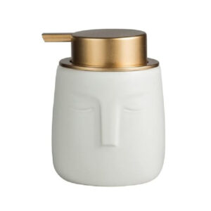 Unique Modern Face-Shaped Bathroom Soap Dispenser Ceramic Bottle with Rust Proof Gold Matte Pump