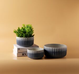 Blue Reactive Glazed Two Tones Color Ceramic Flower Pot