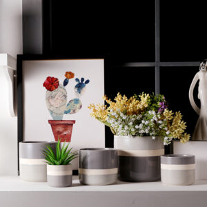 Three Tones Color Glazed Grey Ceramic Flower Pots