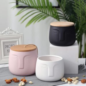 face design ceramic storage canister jar