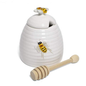 Ceramic Bee Honey Pot With Wooden Dipper