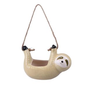 Cute Beige Sloth Ceramic Hanging Planter Pot