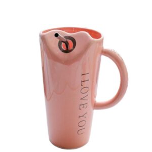 450ml Heart Shape Opening Home Milk Tea Juice Cups Birthday Gift Ceramic Drinking Mug with Straw Hole Handle