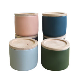 Matt Finished Color Glaze Ceramic Candle Jar With Wooden Lid