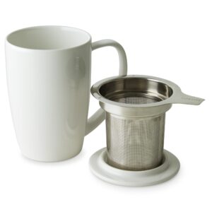 White Ceramic Tea Mug With Stainless Steel Infuser