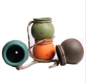 Set of 4 Colorful Round Shaped Ceramic Hanging Flower Planter Pot