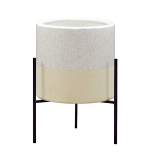 Stoneware Two Tone Dots Design Flower Planter Pot With Stand
