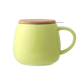 Bamboo Lid Green Ceramic Tea Mug With Stainless Steel Infuser