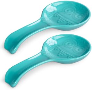 Teal Color Owl Stoneware Spoon Rest Holder