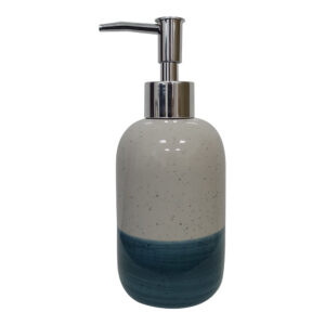 White and Teal Dots Dipping Two Tone Color Glaze Liquit Ceramic Soap Dispenser