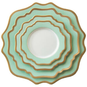 Wholesale Ceramic Porcelain China Luxury Green Gold Rim Charger Plates For Wedding