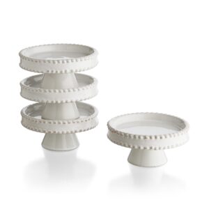 Set of 4 White Pottery Cake Holder Ceramic Cupcake Pedestal Plate